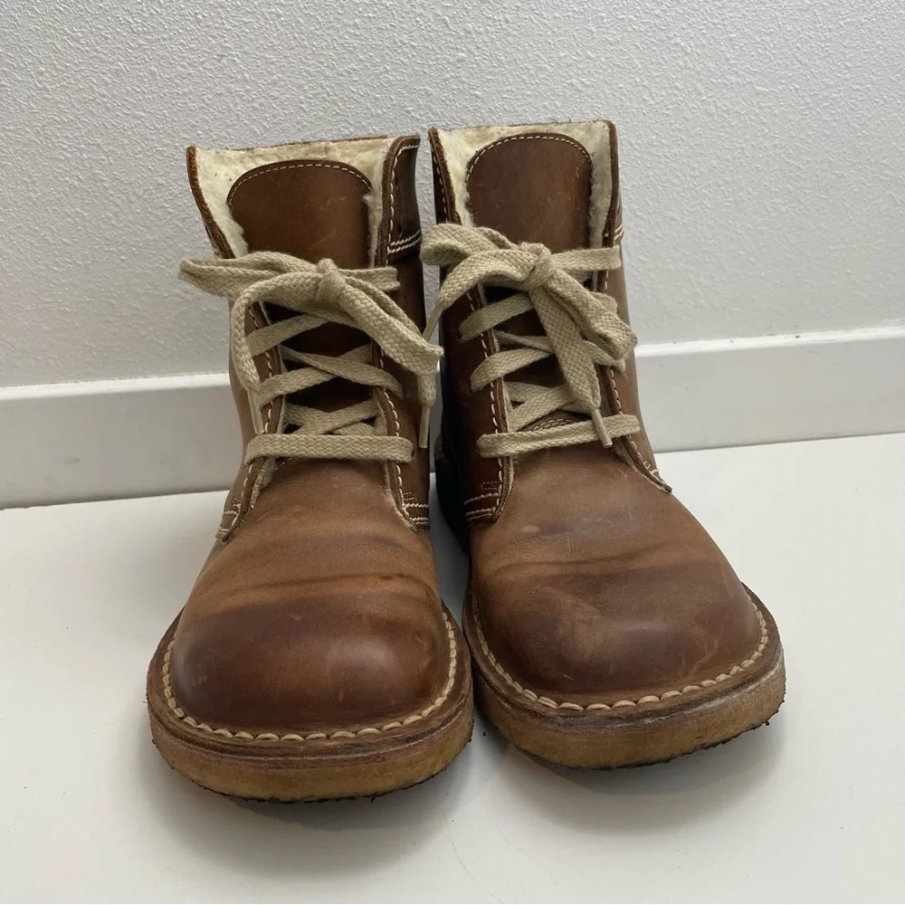 Women’s Brown Lace-Up Leather Boots with Cream Laces - Picture 5 of 15